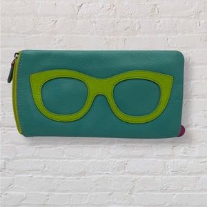 Genuine Leather Green Colorful Glasses Case with Glasses Logo